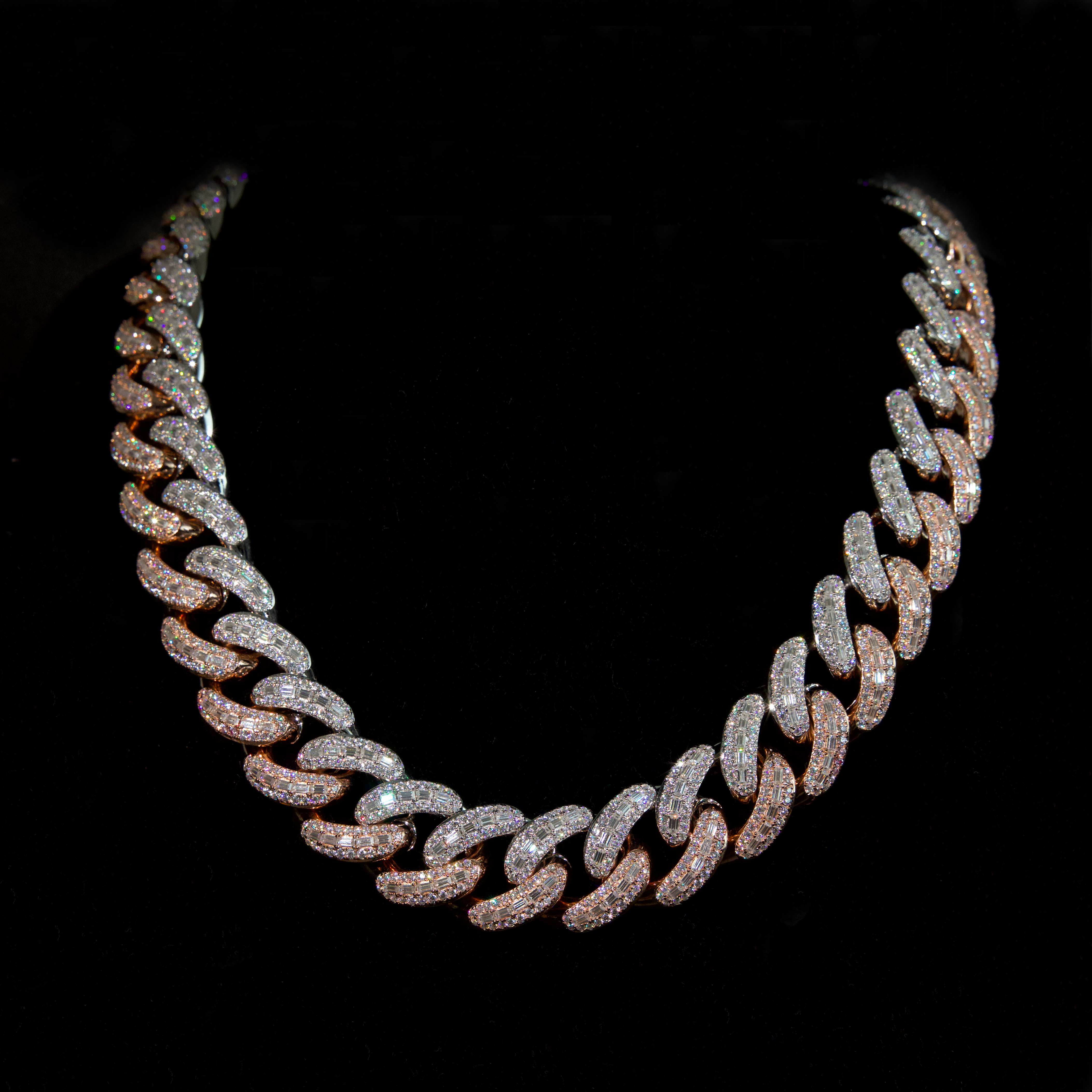 22mm Emerald Cut Cuban Link Chain Two Tone Iced London