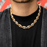 Gold Link Necklace, 12mm Diamond Mariner Link Necklace