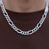 Iced Figaro Necklace, 11mm Iced Figaro Necklace in White Gold