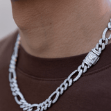 Iced Figaro Necklace, 11mm Iced Figaro Necklace in White Gold