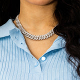 12mm Iced Cuban Link Necklace in White Gold