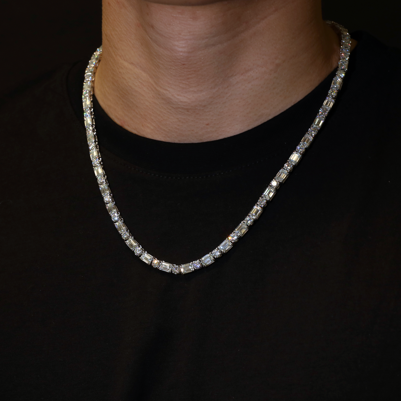 5mm Round & Emerald Cut Tennis Necklace