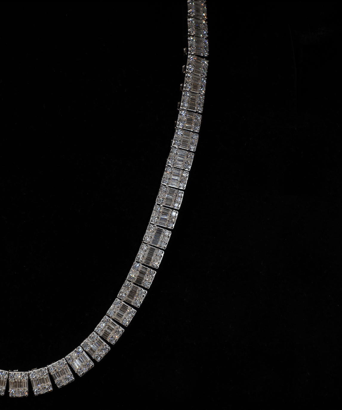 Baguette Tennis Necklace, 10mm Baguette Tennis Necklace (Silver)