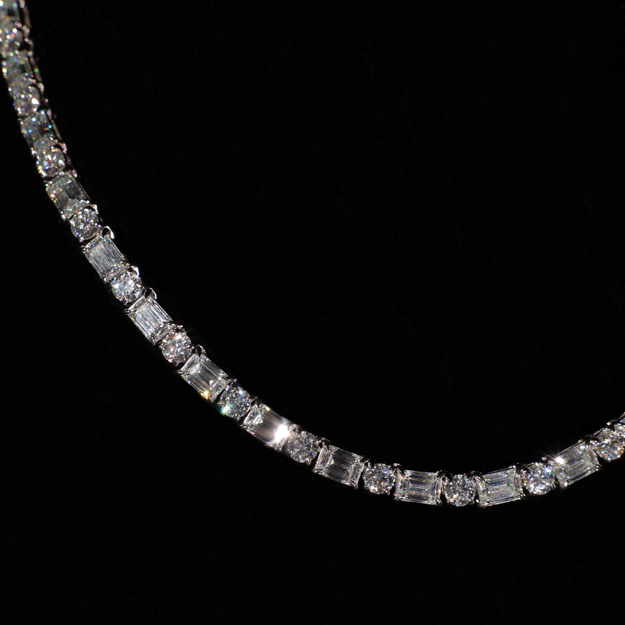 5mm Round & Emerald Cut Tennis Necklace