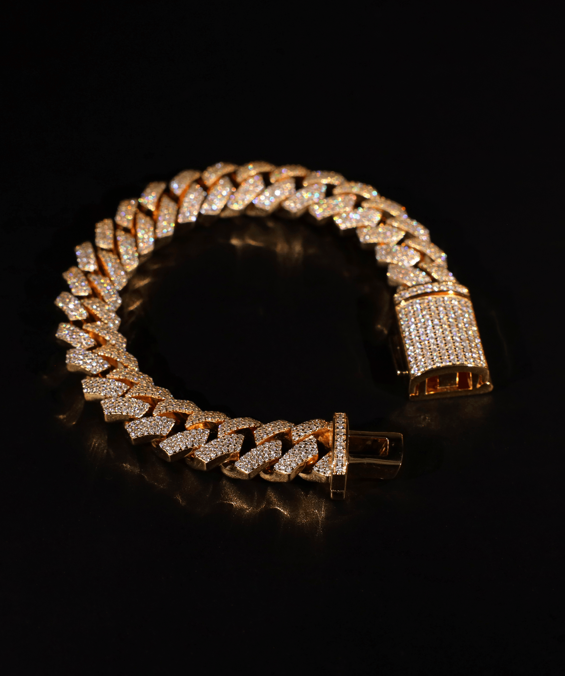 Prong Cuban Link Bracelet, 12mm Prong Cuban Link Bracelet (Gold)