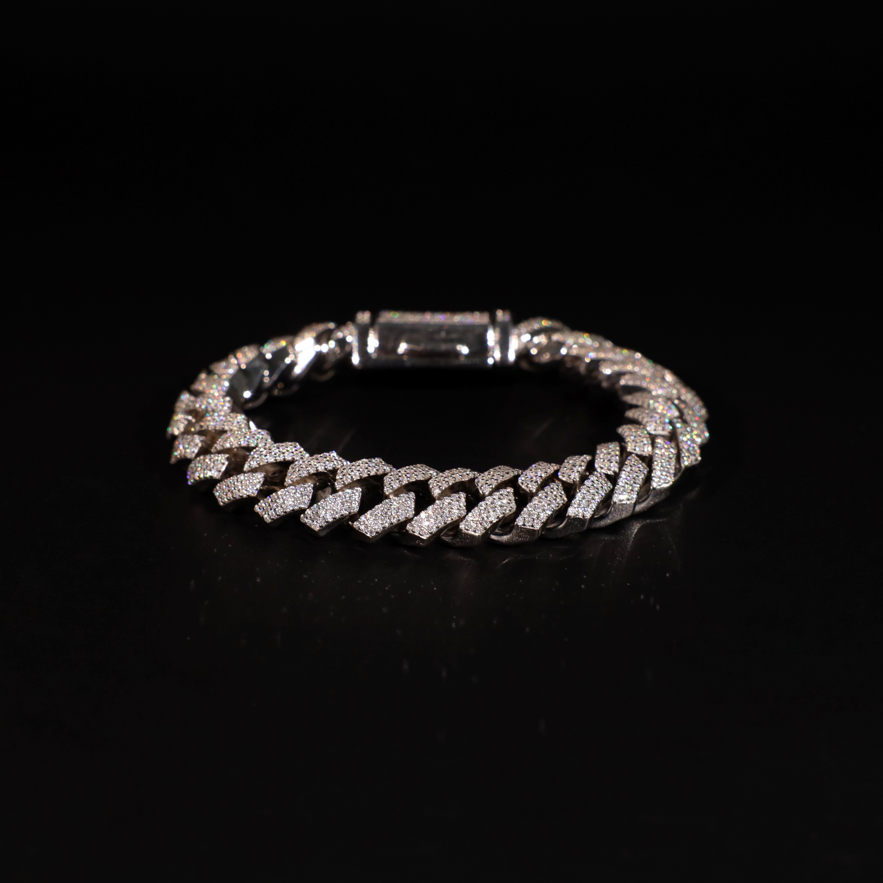 Silver Cuban Bracelet, 12mm Prong Cuban Link Bracelet (Silver)