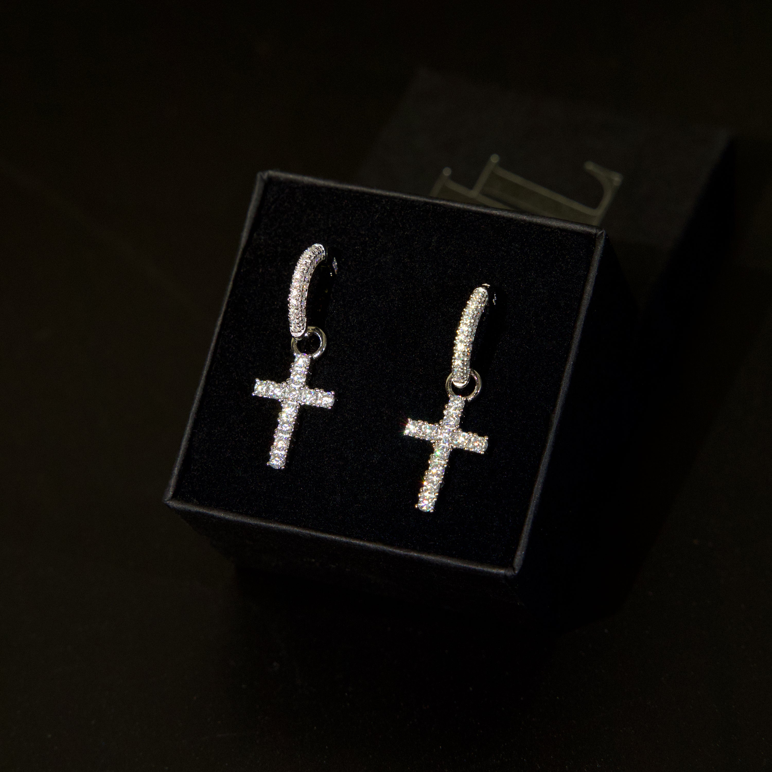 Cross Hoop Earrings (Silver)