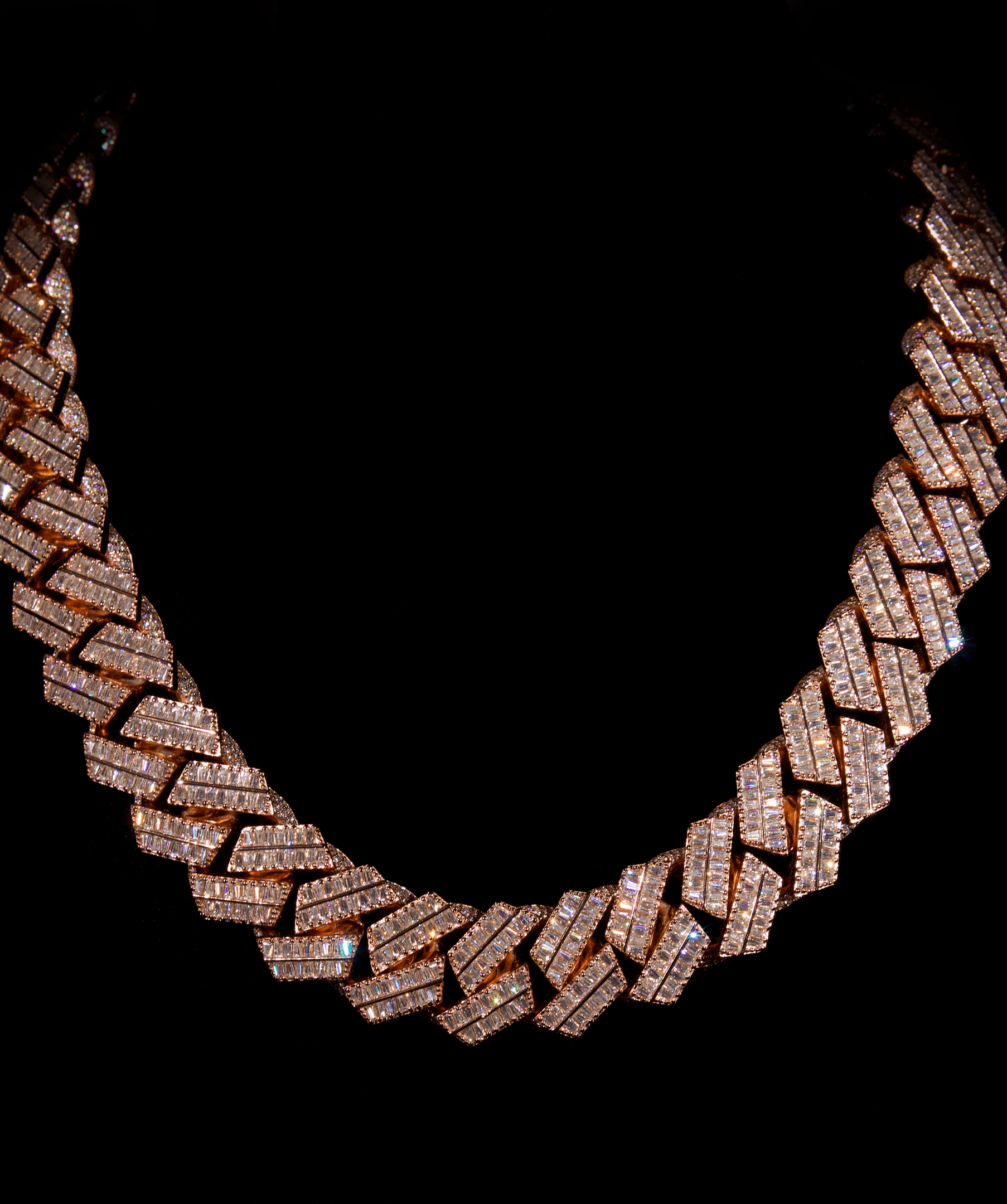 Rose Gold Cuban Necklace, 22mm Baguette Cuban Link Chain (Rose Gold)