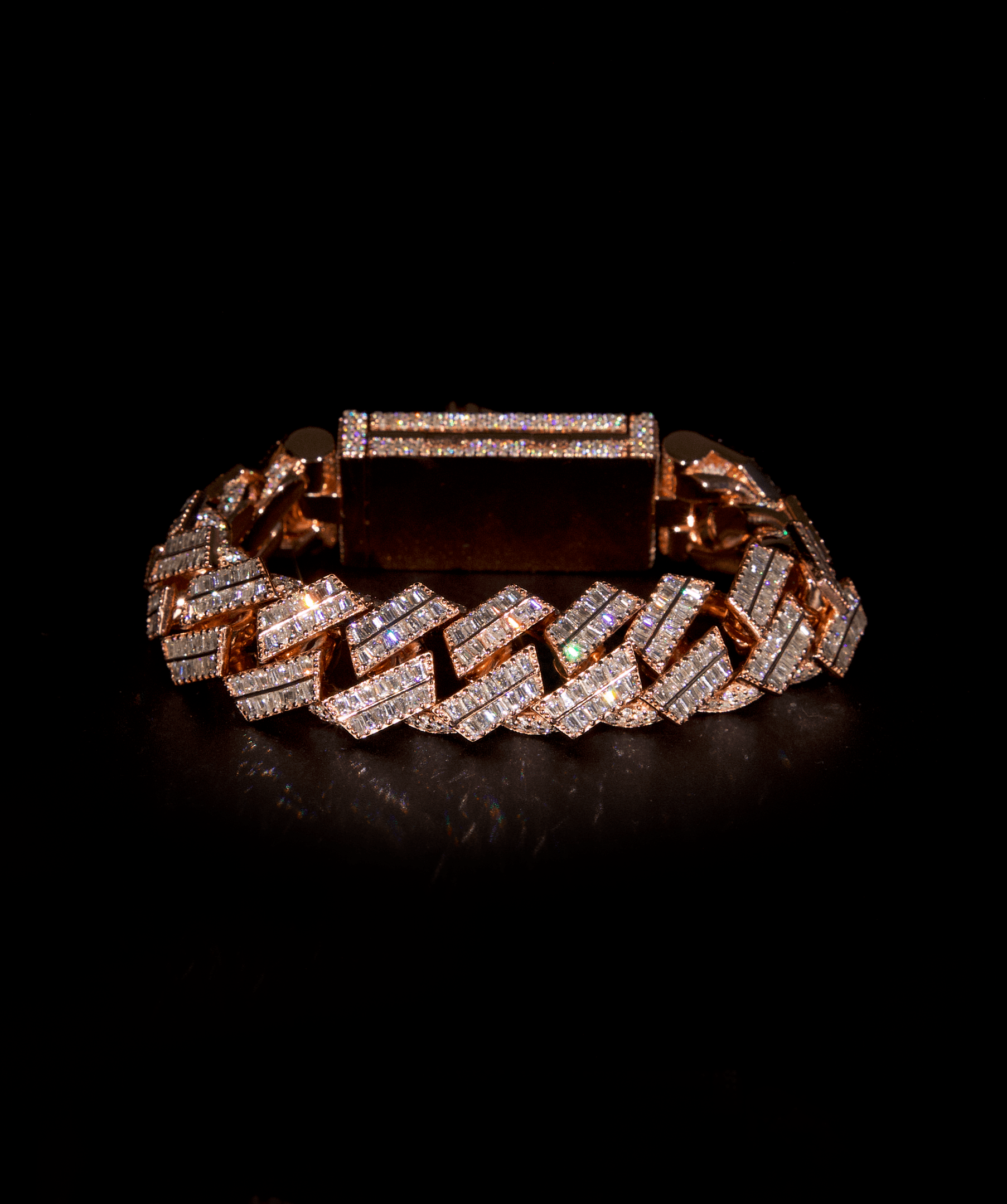 Rose Gold Link Bracelet, 20mm Emerald-Cut Cuban Link Chain (Silver)