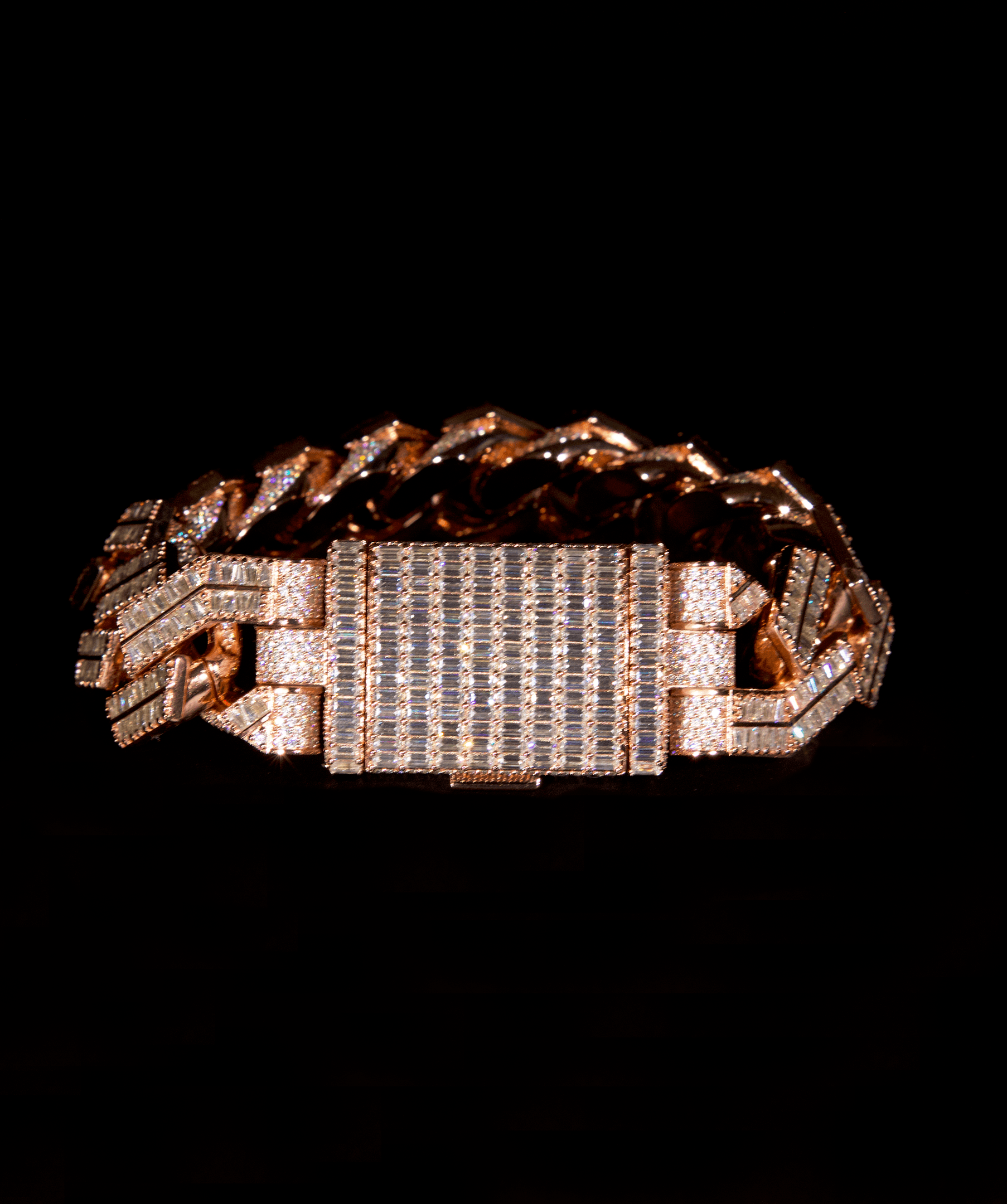 Rose Gold Link Bracelet, 20mm Emerald-Cut Cuban Link Chain (Silver)