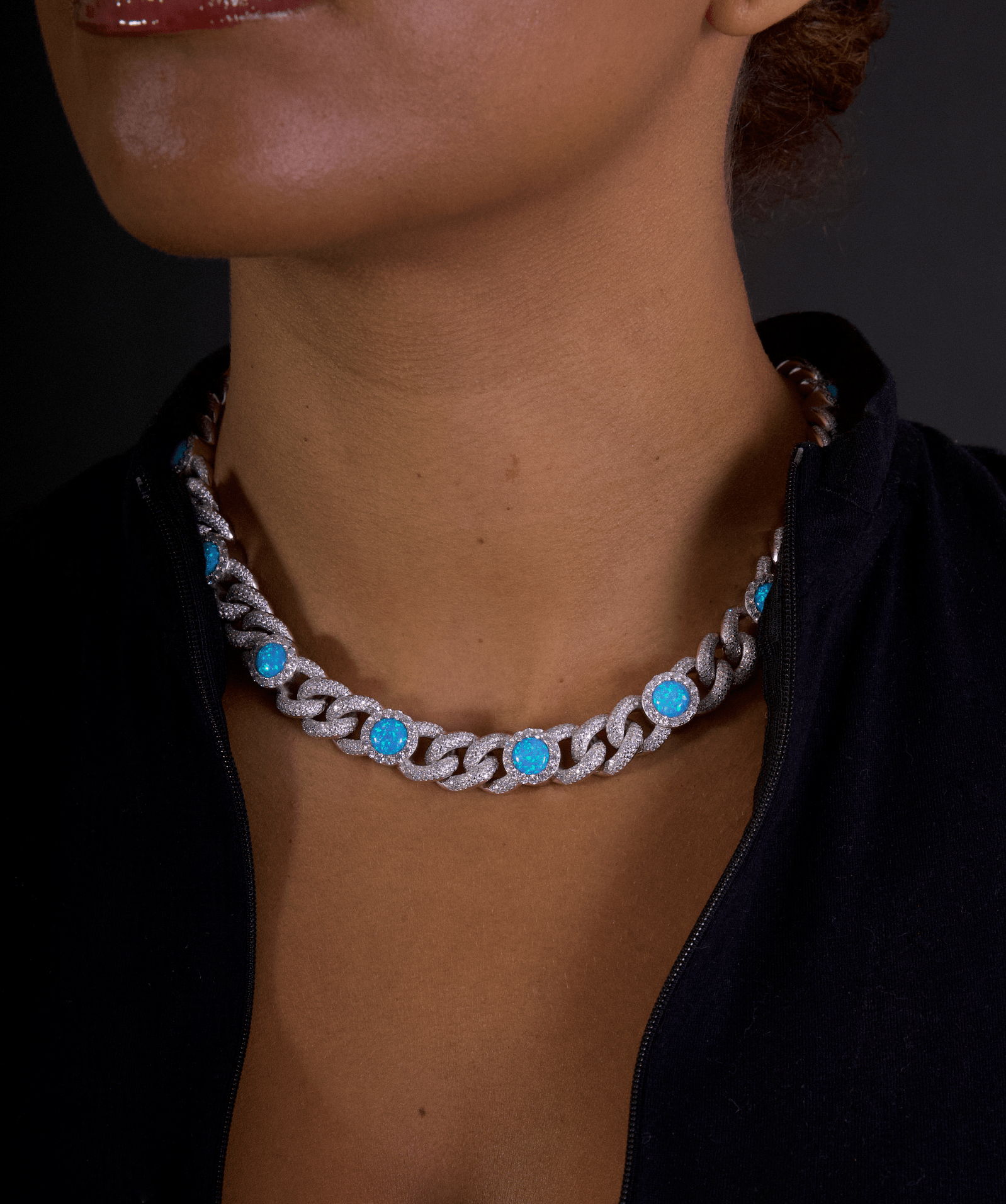 Opal Cuban Link Chain, 14mm Opal Cuban Link Chain (Silver)