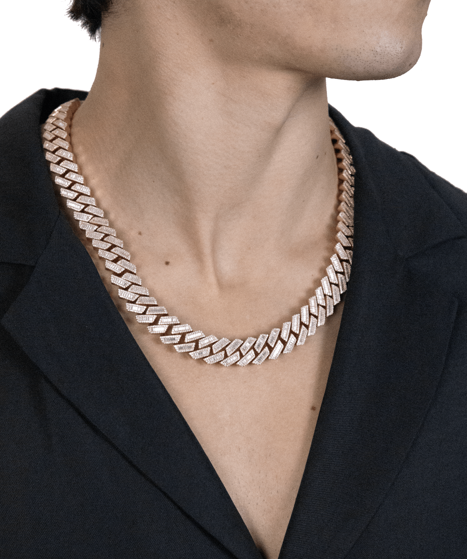 Baguette Cuban Link Chain, 15mm Baguette Cuban Link Chain (Rose Gold)