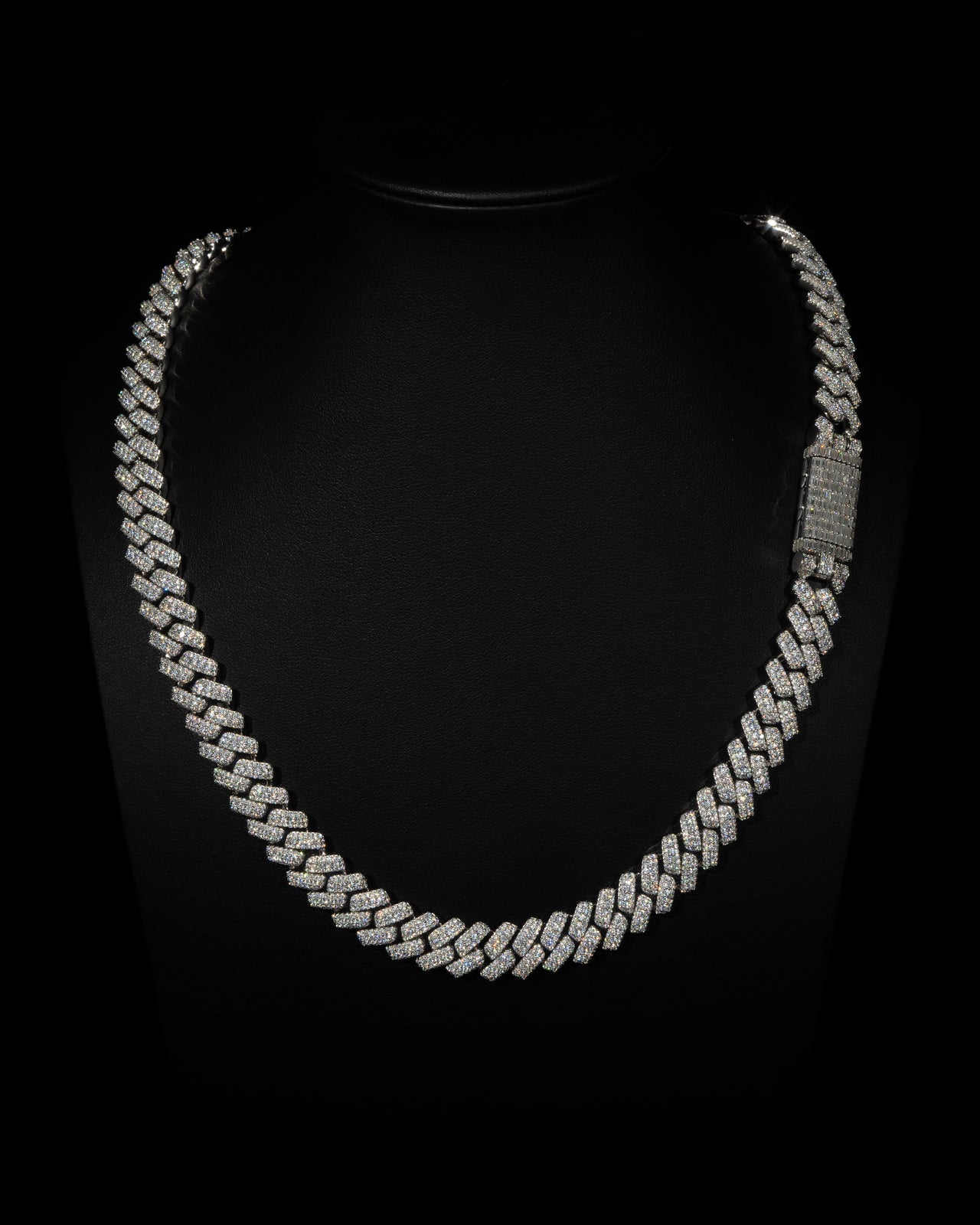 12mm Raised Prong Cuban Link Chain (White Gold)