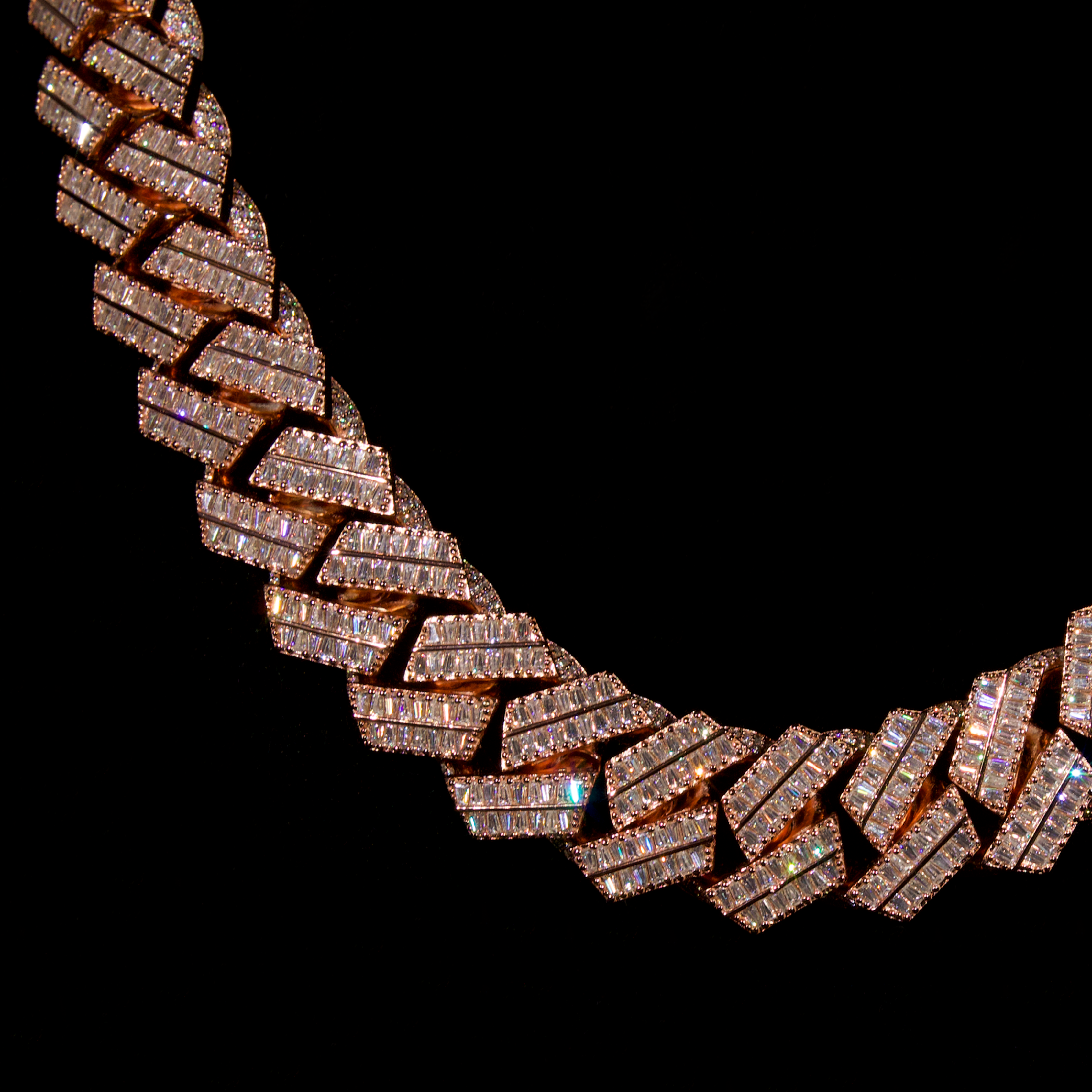 22mm Baguette Cuban Link Chain (Rose Gold)