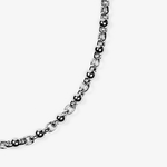 ICED London silver chain necklace with alternating polished spheres and rectangular links, close-up.