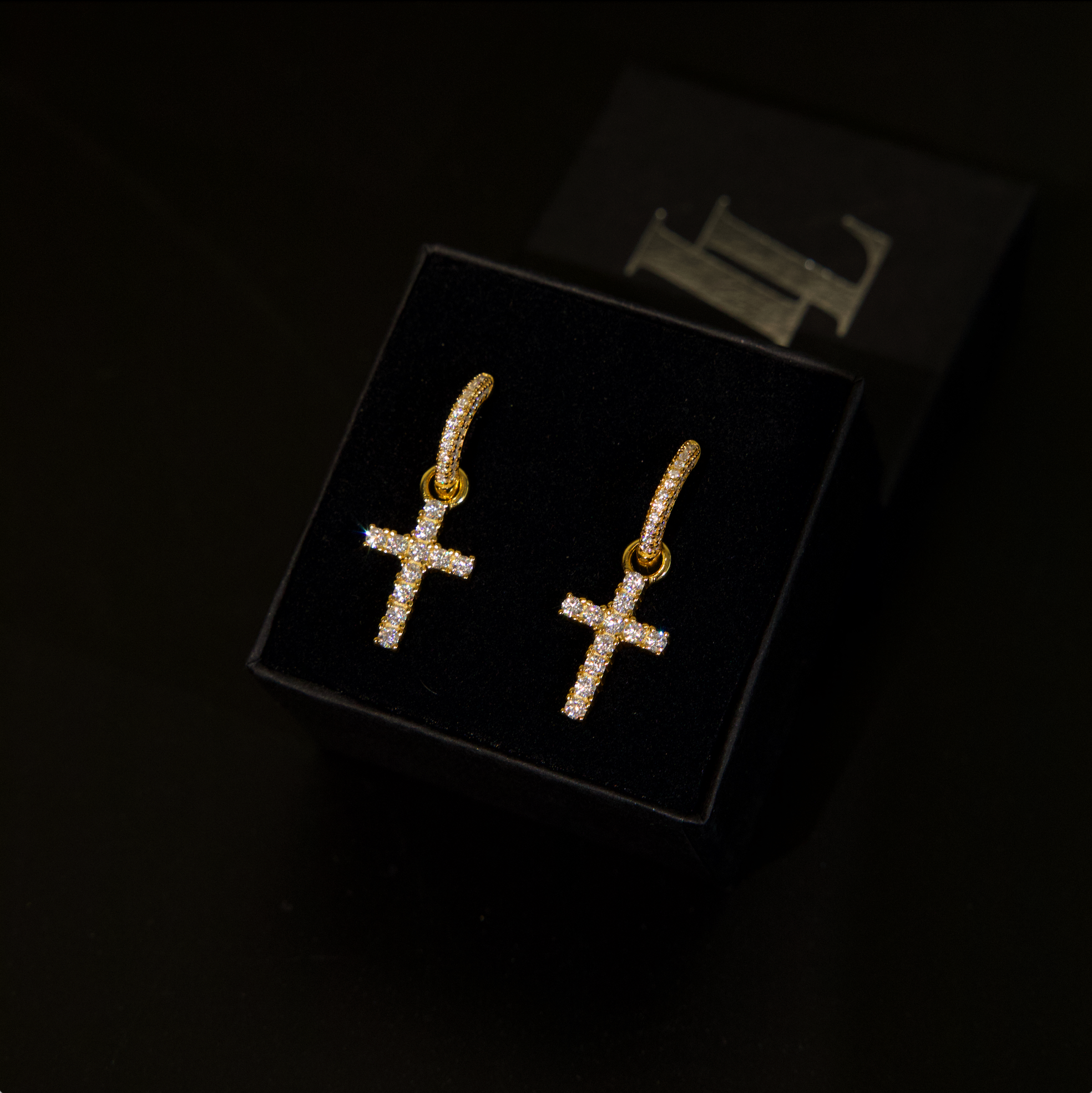 Cross Hoop Earrings (Gold)