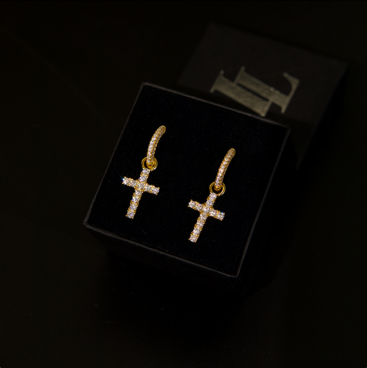 Cross Hoop Earrings (Gold)