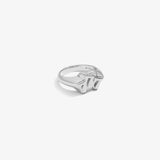 ICED London silver ring with a bold geometric block centerpiece and smooth band.