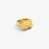 ICED London gold-tone ring shaped like stacked dice with engraved pips.