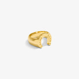 ICED London gold horseshoe-shaped ring, open back with rivet-like detailing.