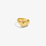 ICED London gold heart-shaped ring, polished yellow gold, minimalist jewelry accessory.