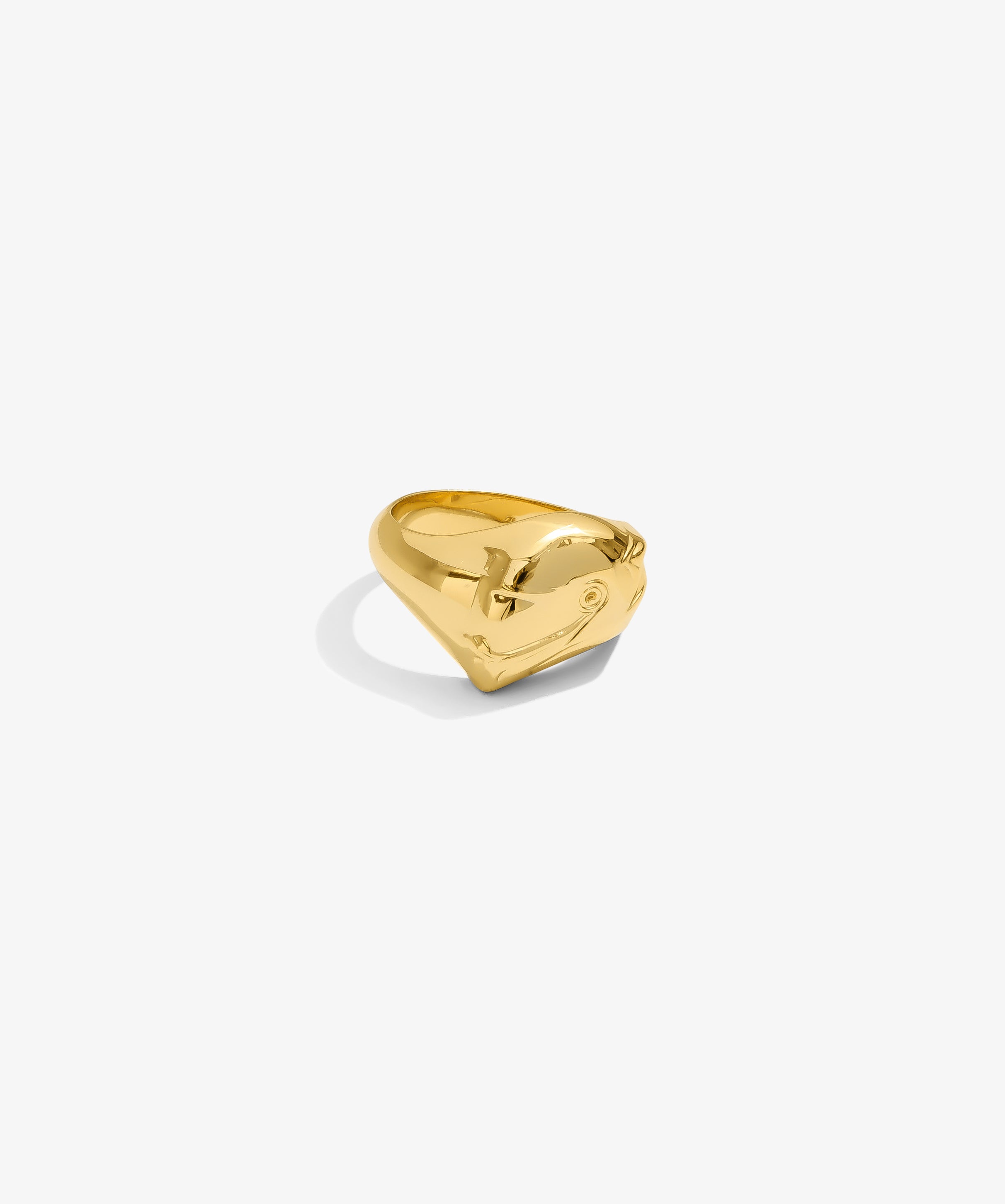 ICED London gold heart-shaped ring, polished yellow gold, minimalist jewelry accessory.