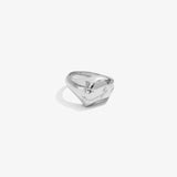 ICED London silver heart-shaped ring with a smooth, polished finish on a white backdrop.