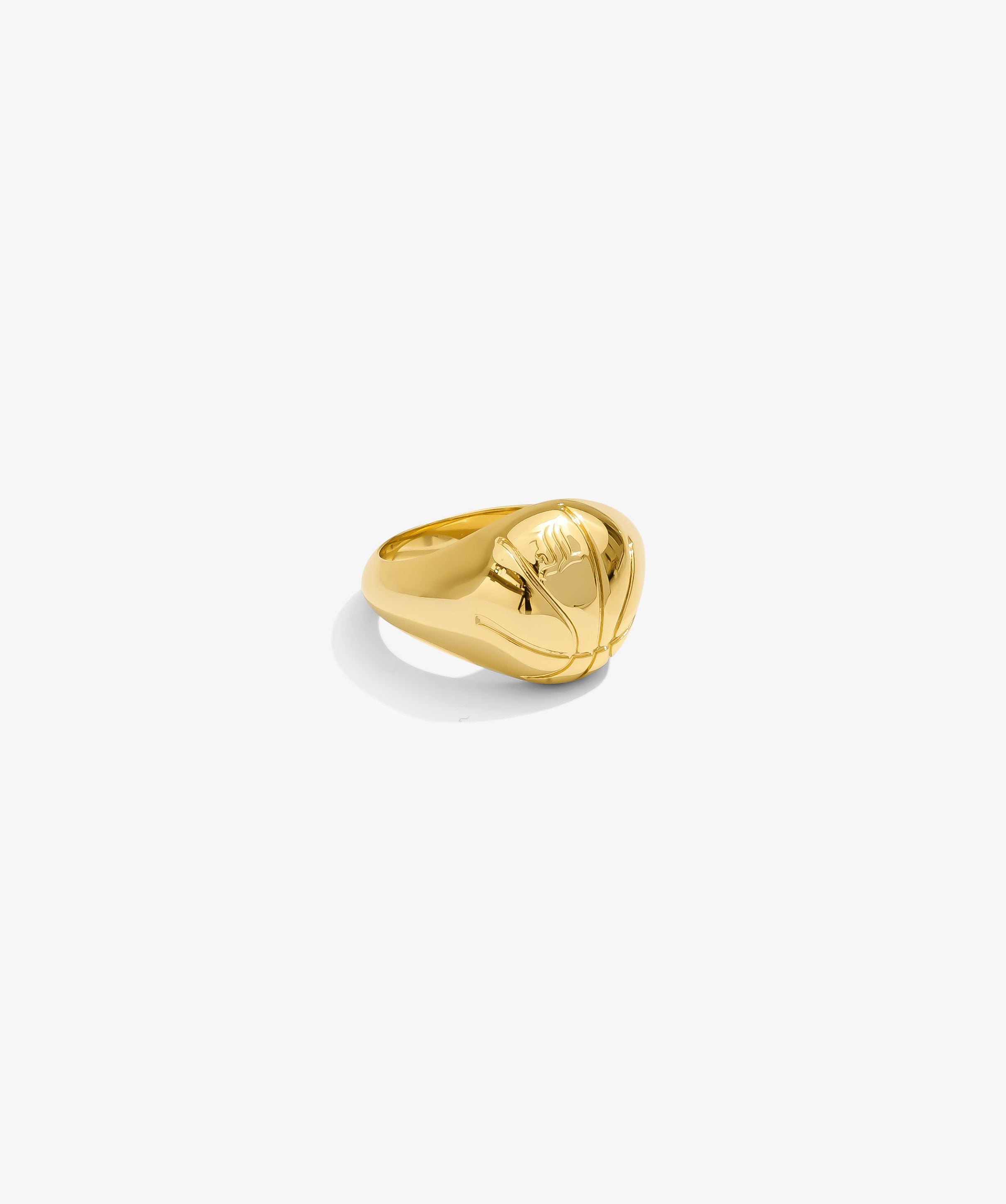 ICED London gold ring with a glossy curved band and abstract interwoven design.