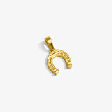 ICED London gold horseshoe pendant, polished yellow-gold charm with small stud details.