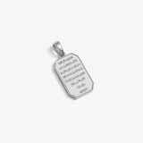 ICED London silver octagonal pendant with engraved Arabic script, hanging from a bail.