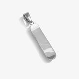 ICED London silver tubular bar pendant with polished finish on a bail, minimalist jewelry.