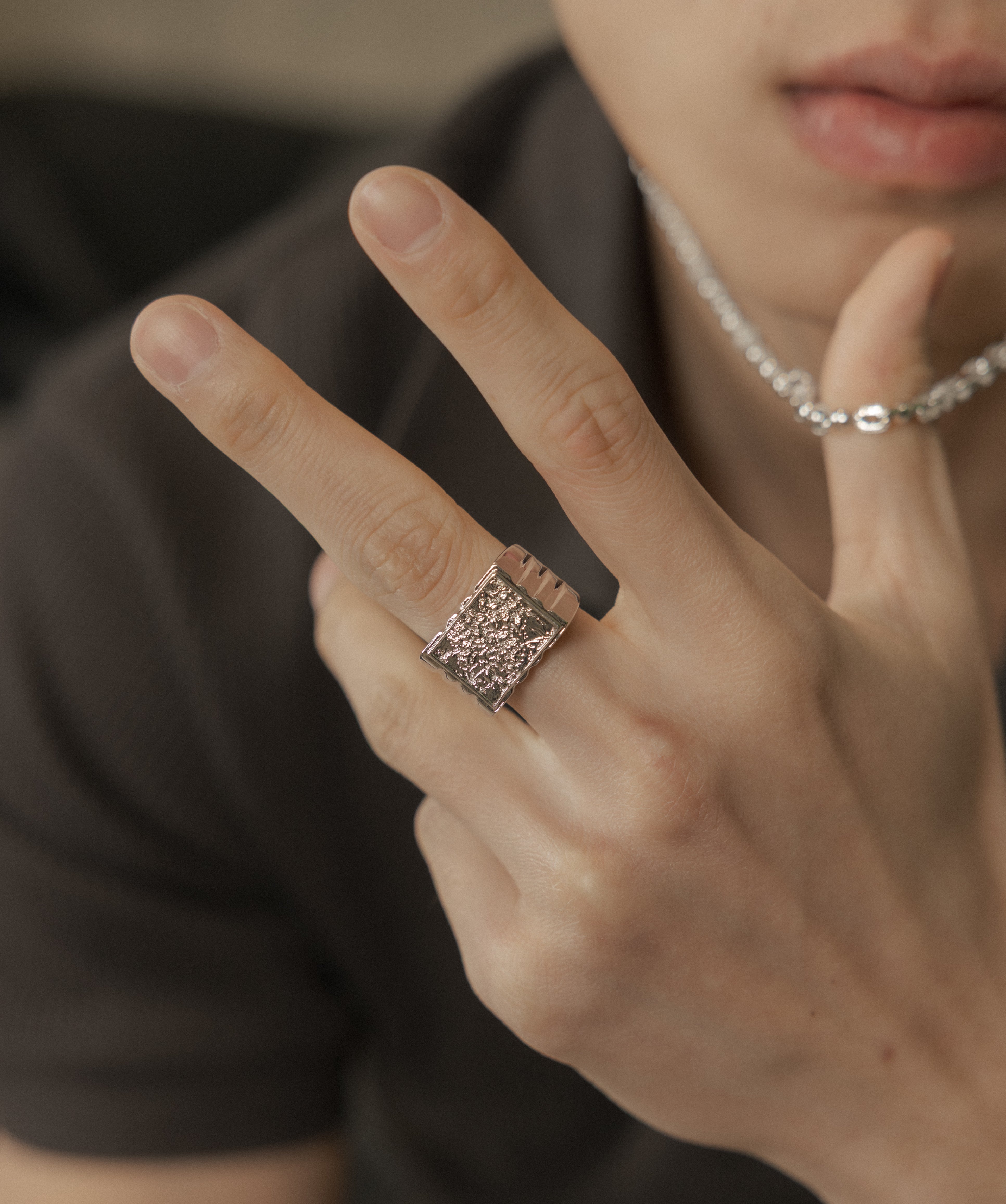 Floral Signet Ring — White Gold alternate view | colour:white