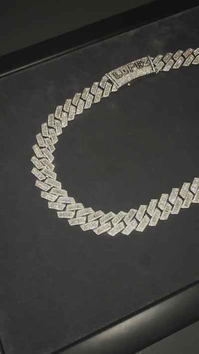 Men's Silver Chain, 19mm Baguette Cuban Link Chain (Silver)