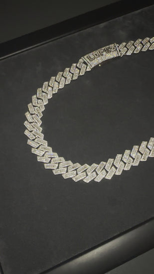 Men's Silver Chain, 19mm Baguette Cuban Link Chain (Silver)