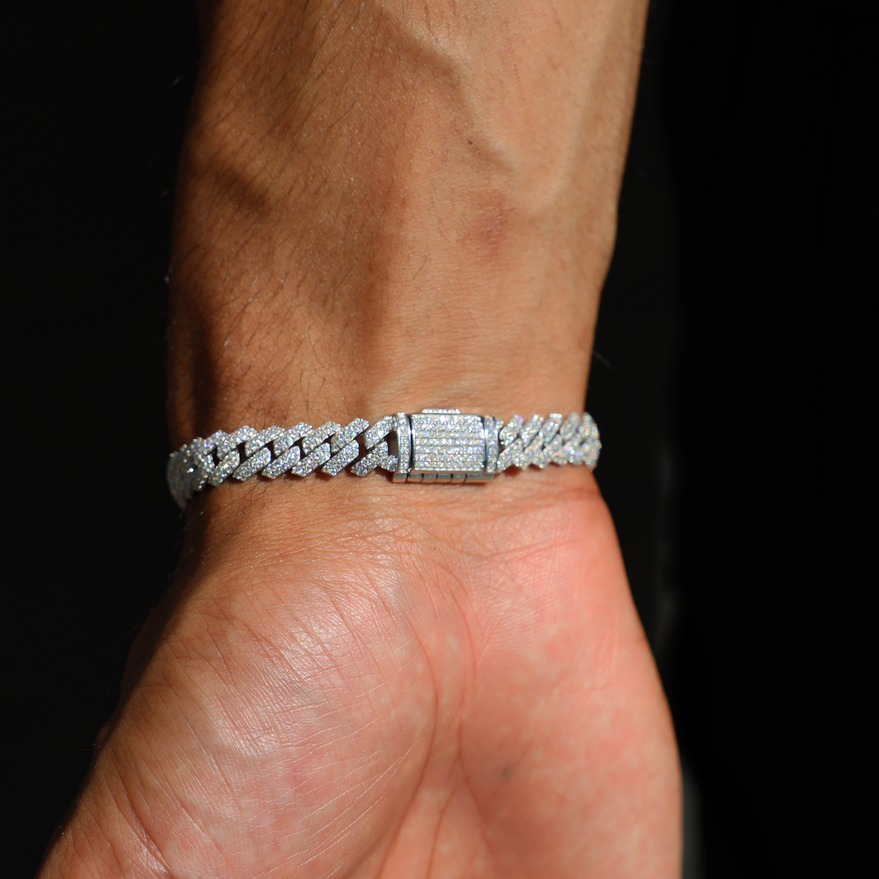 8mm Prong Cuban Link Bracelet (White Gold)