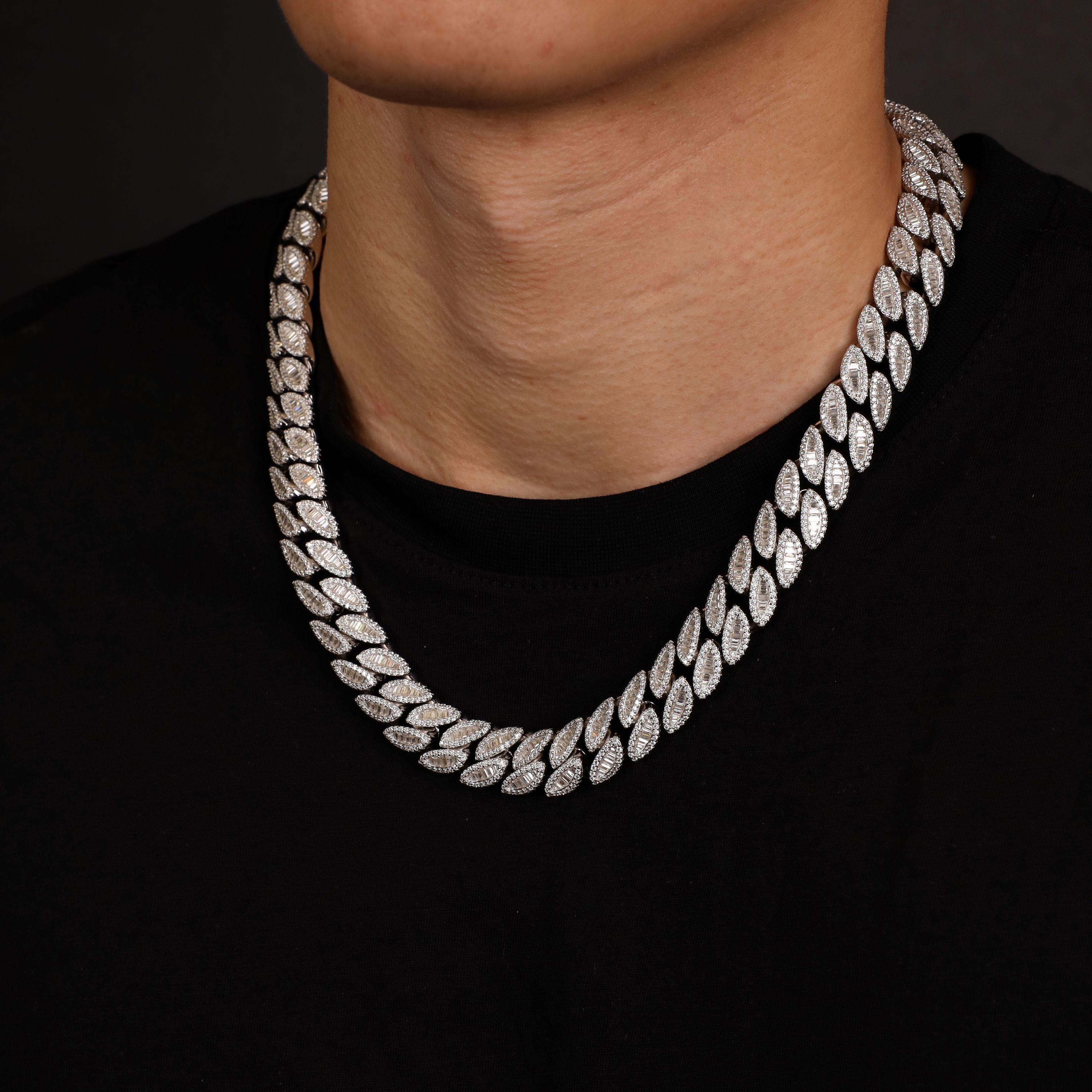 16mm Oval Baguette Cuban Link Chain Silver