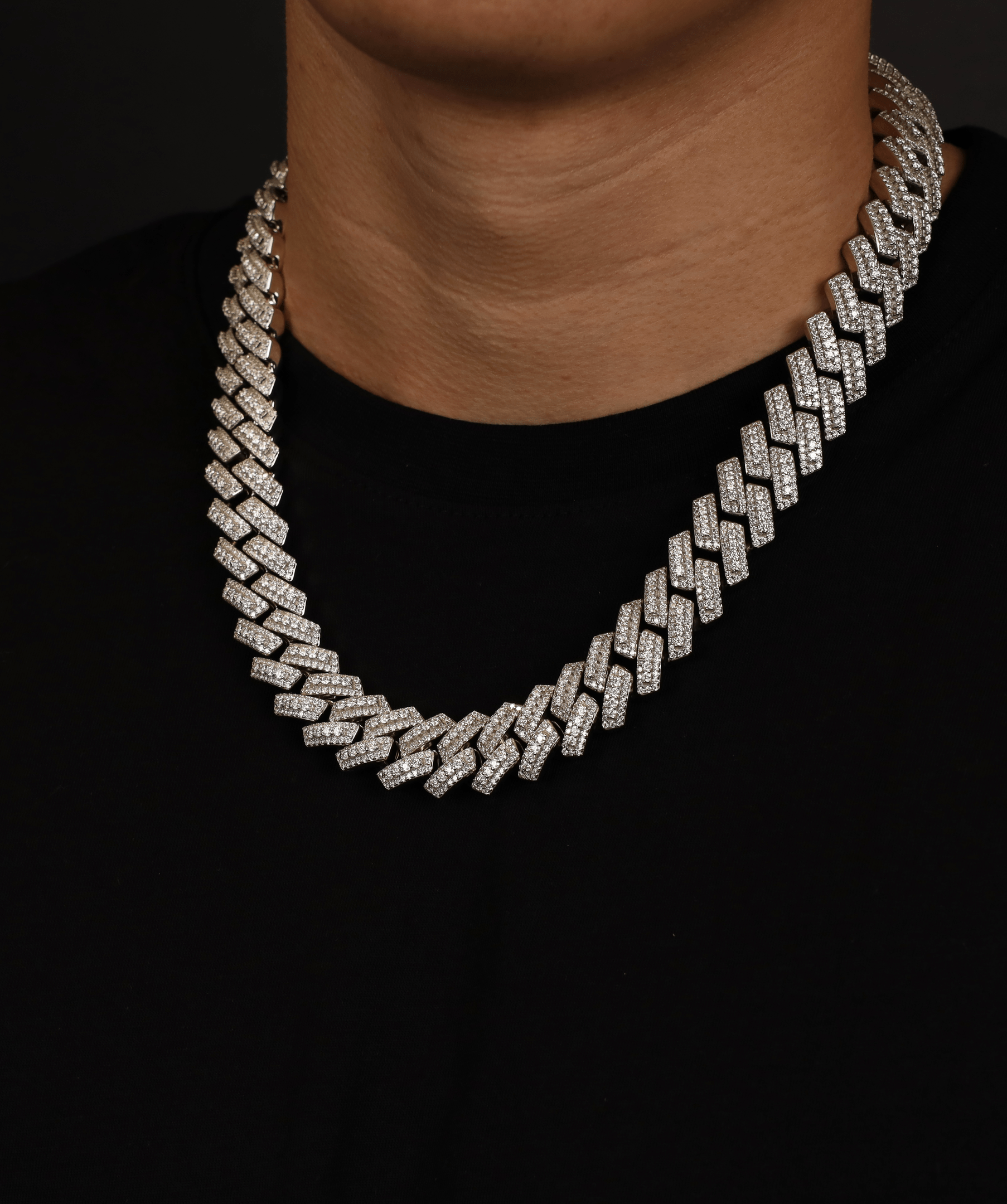 Diamond Prong Link Chain, 19mm Prong Cuban Link Chain (Silver)