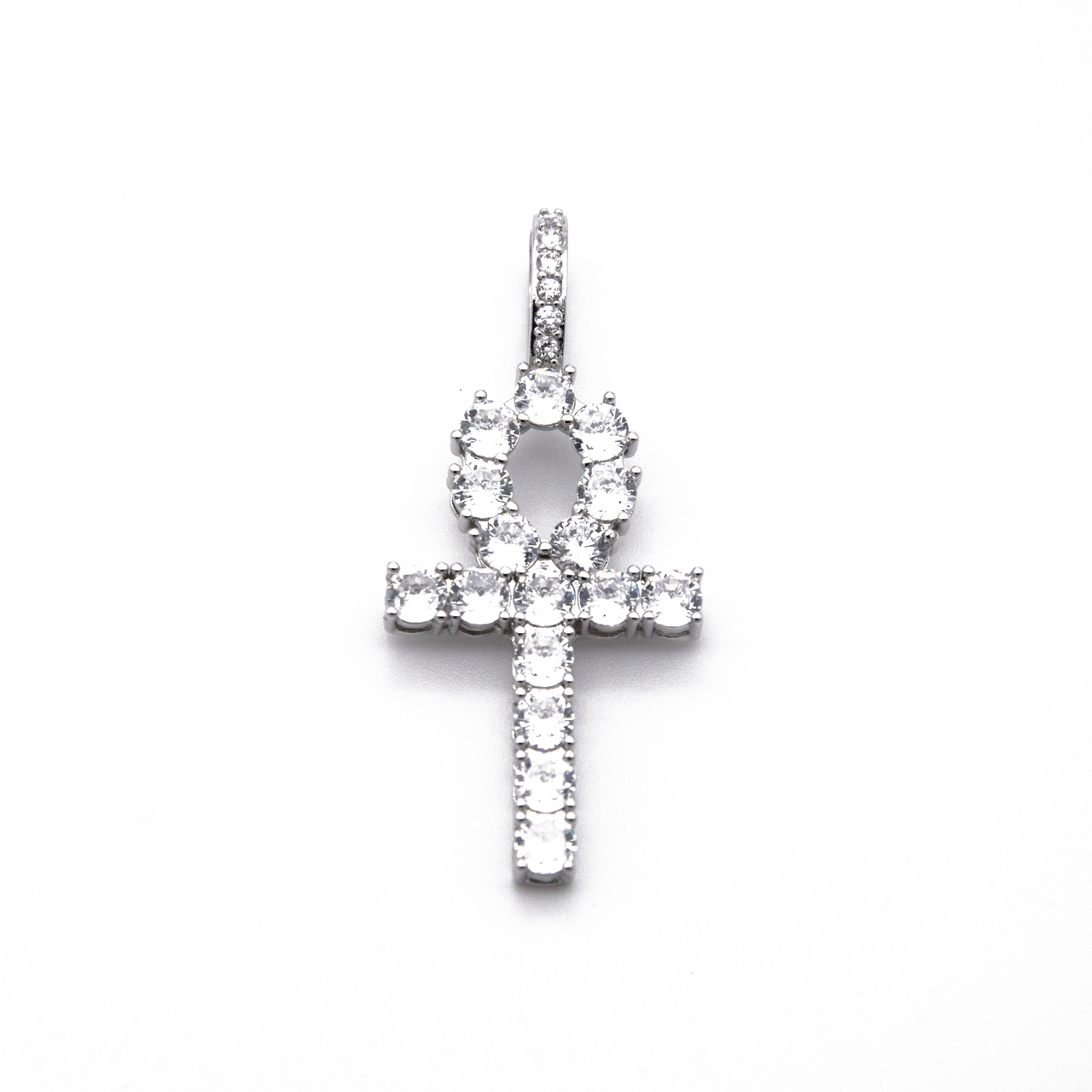 Diamond Ankh Cross Pendant in White Gold