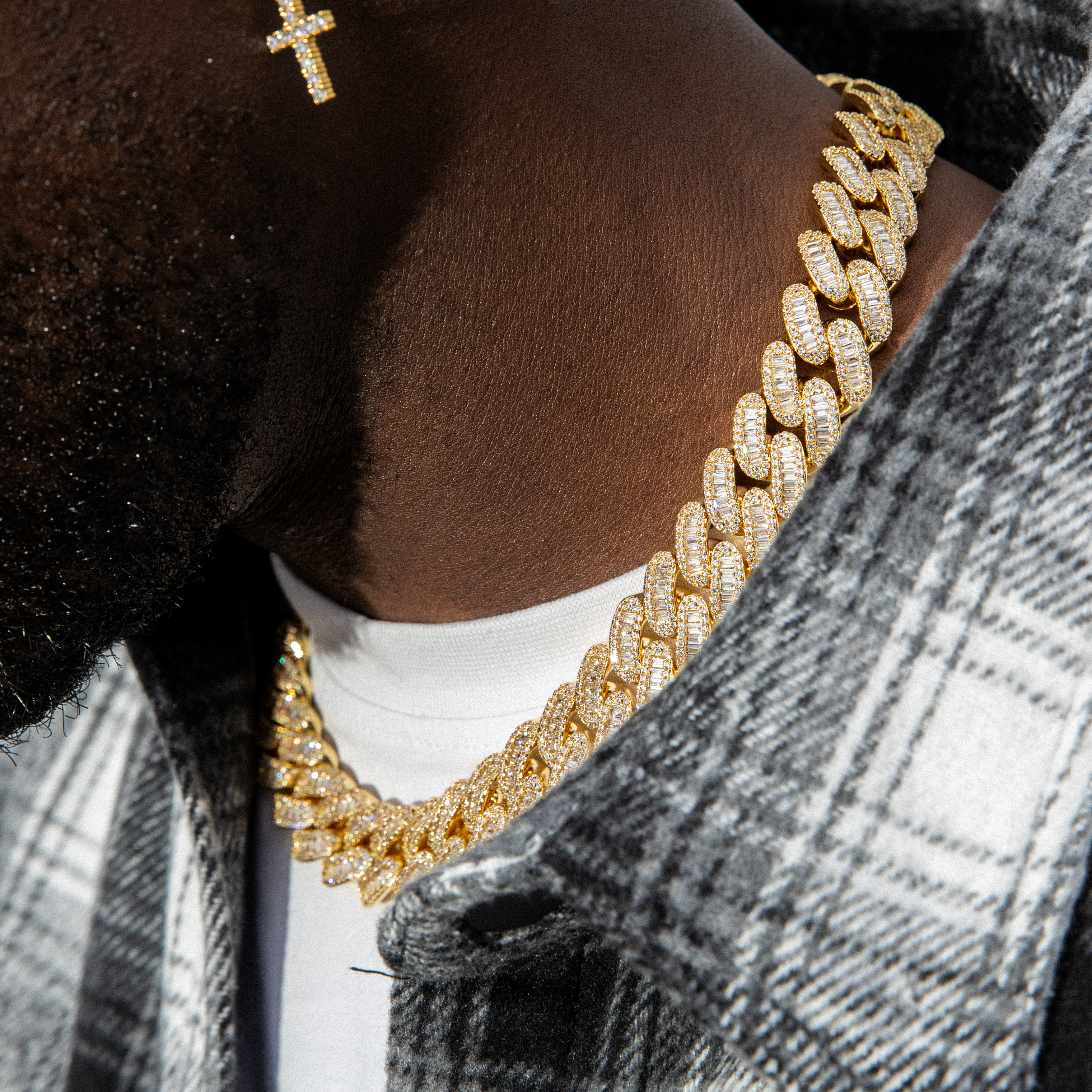 15mm Baguette Cuban Link Chain in Yellow Gold