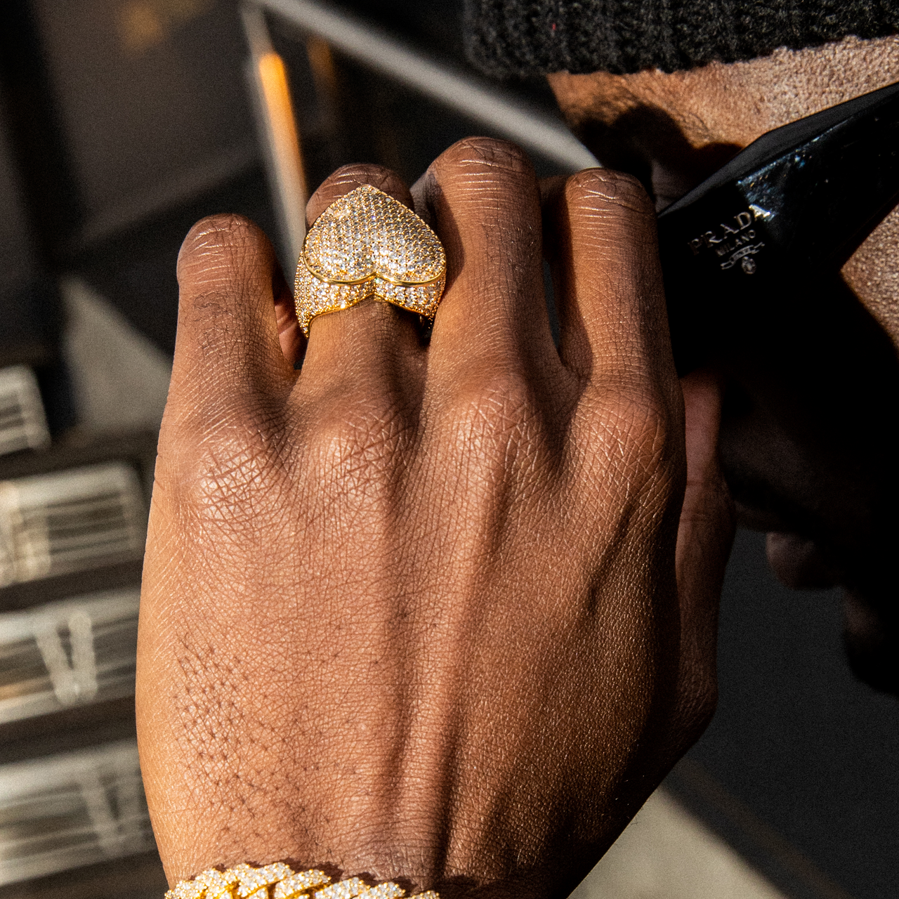 Iced Heart Ring in Yellow Gold