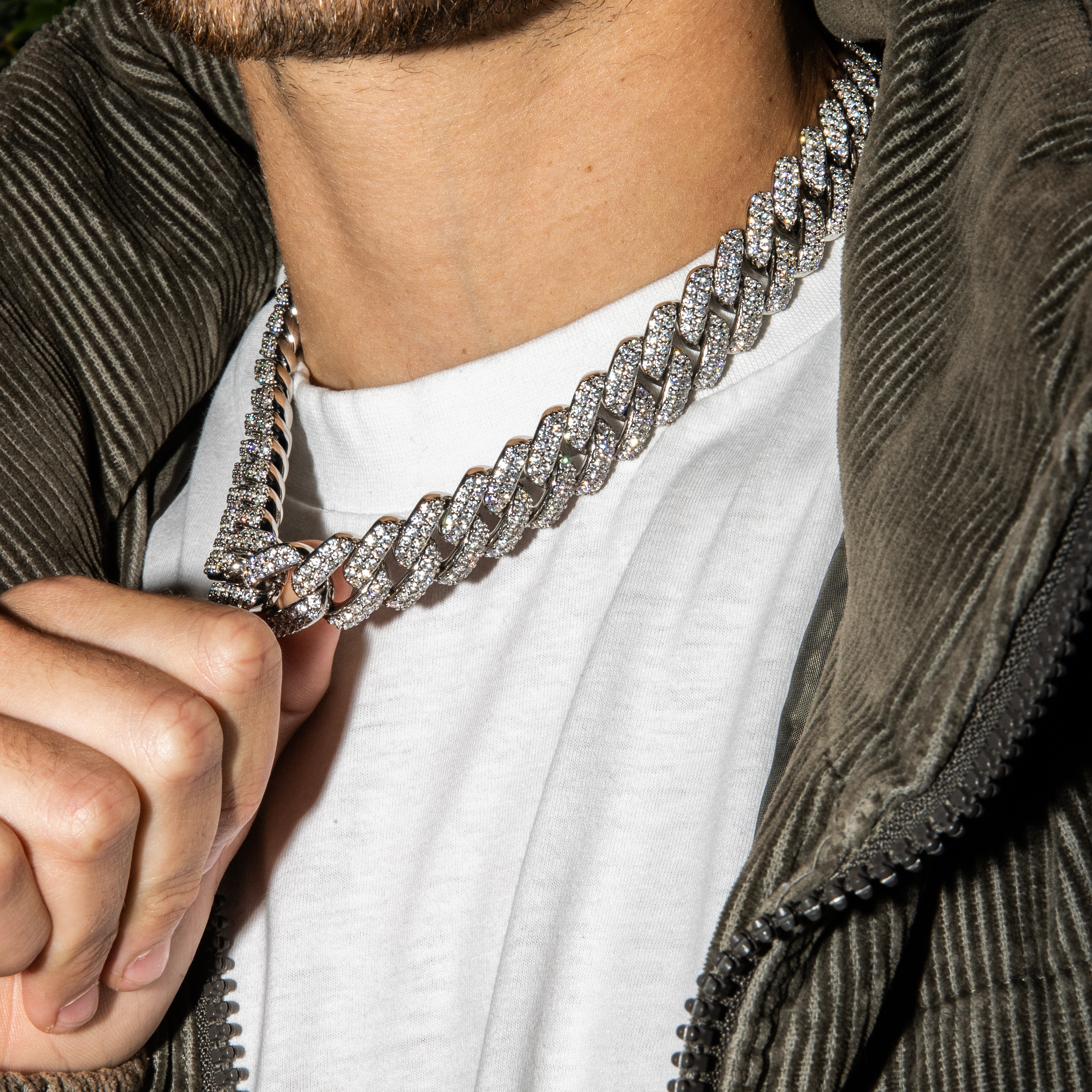 18mm Iced Cuban Link Chain in White Gold