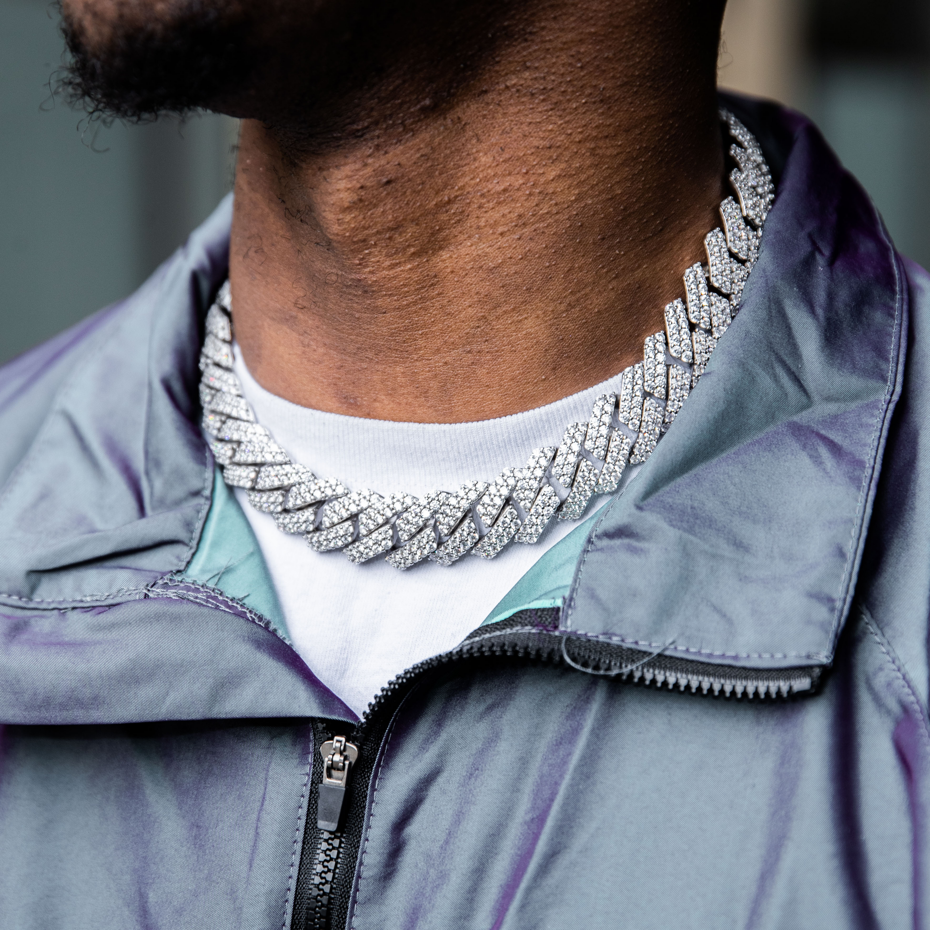 19mm Diamond Prong Link Chain in White Gold