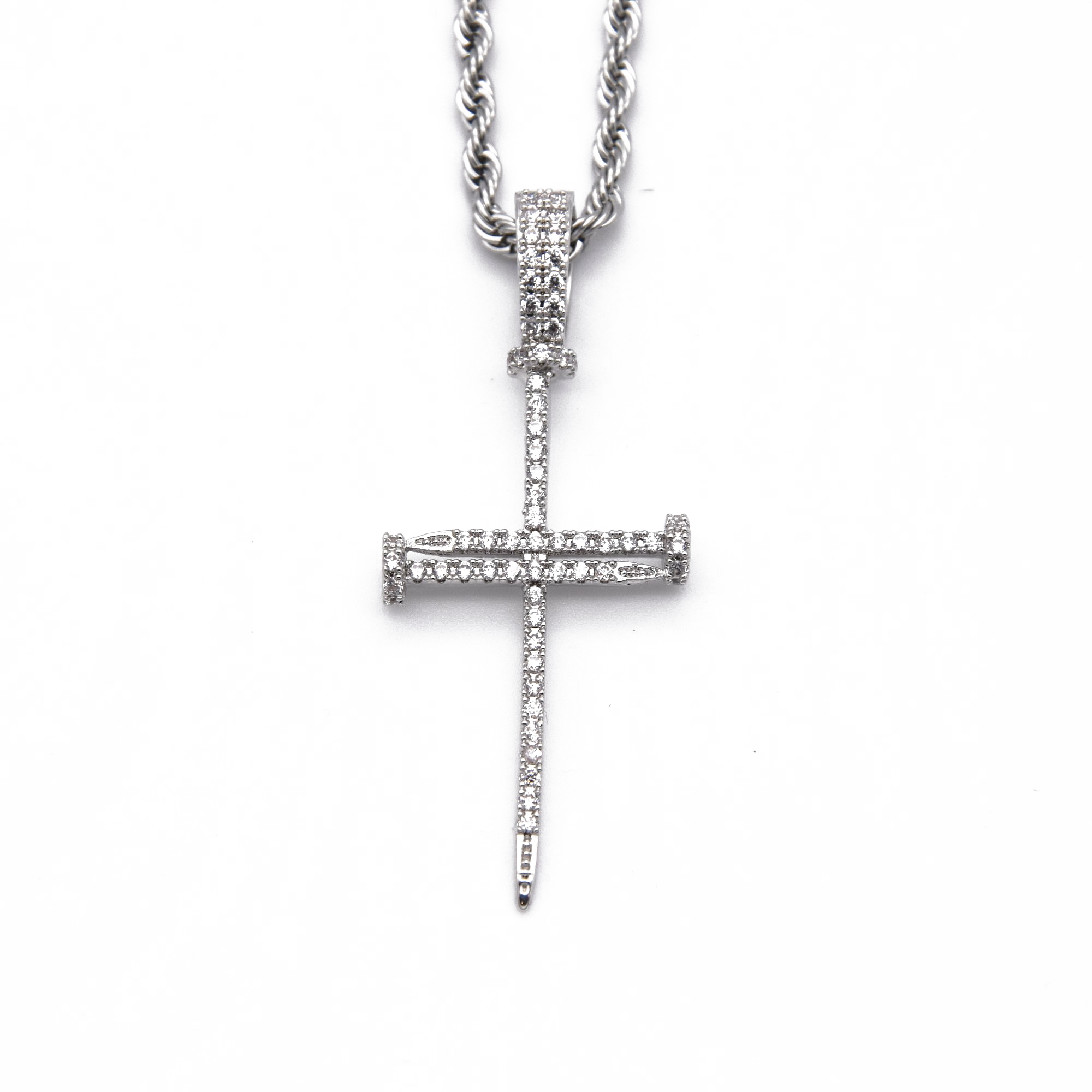 Nail Cross Pendant in White Gold