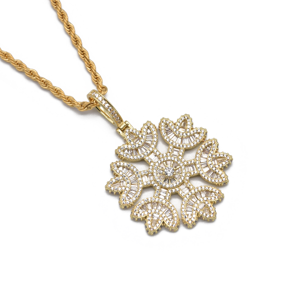 Iced Snowflake Pendant in Yellow Gold