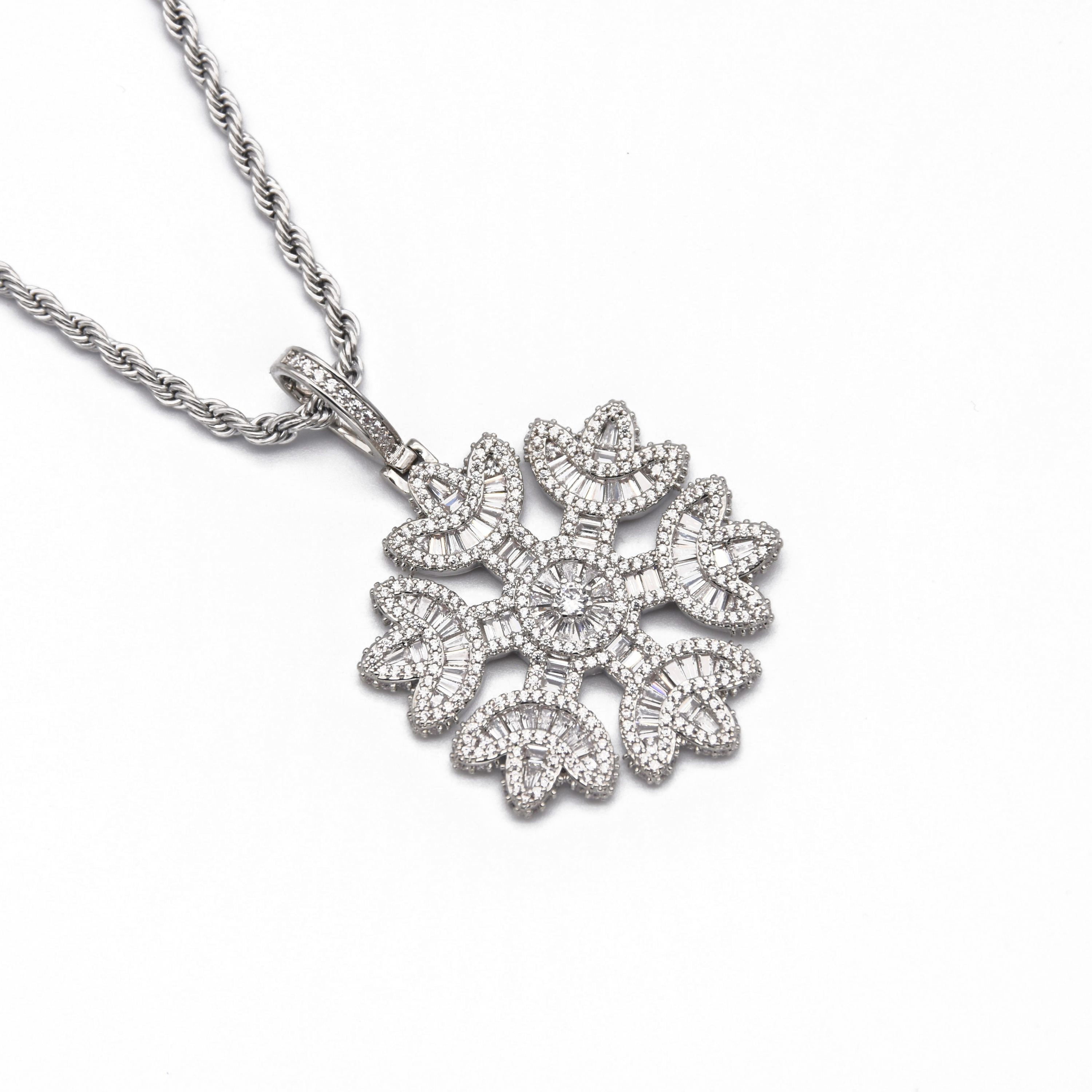 Iced Snowflake Pendant in White Gold
