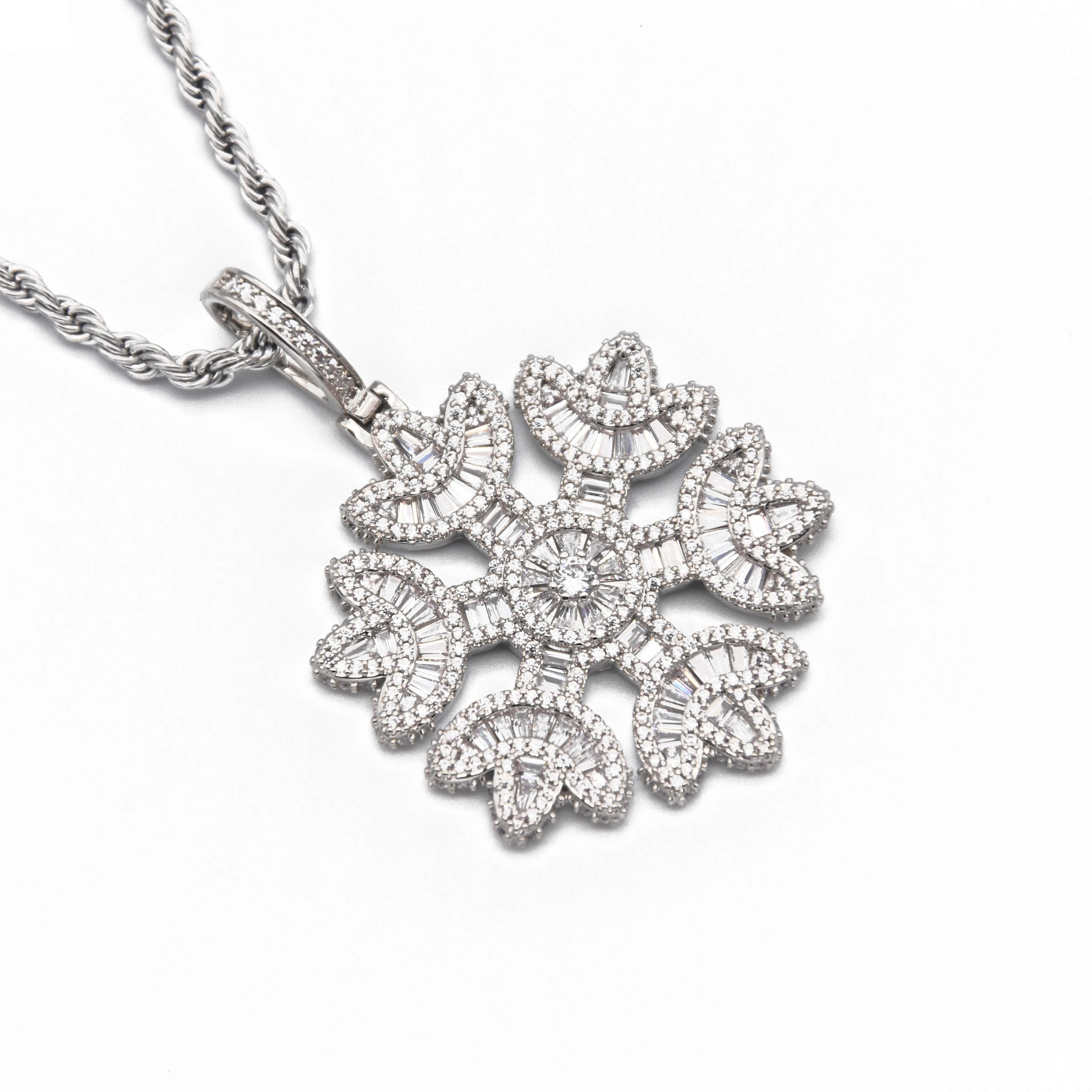 Iced Snowflake Pendant in White Gold