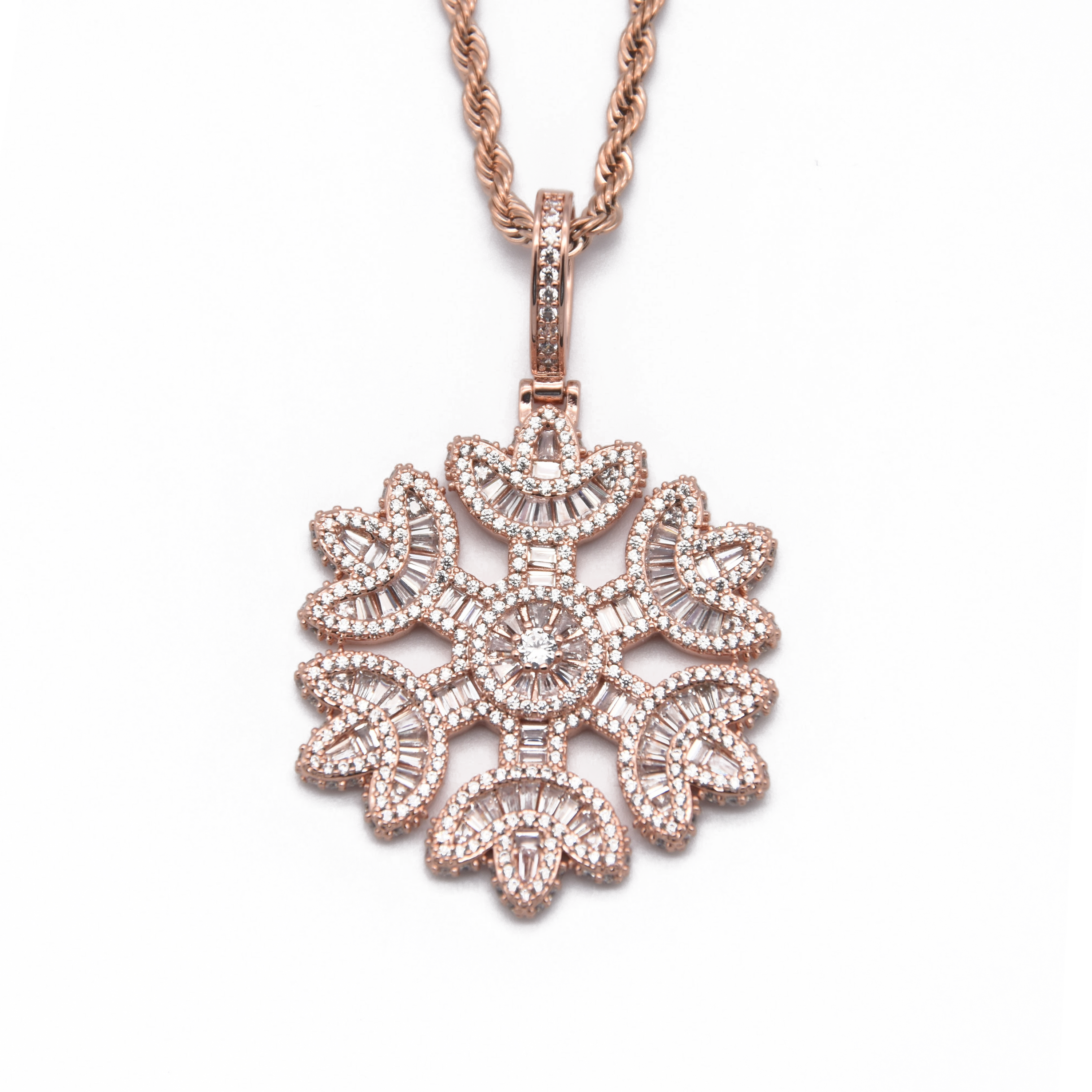 Iced Snowflake Pendant in Rose Gold