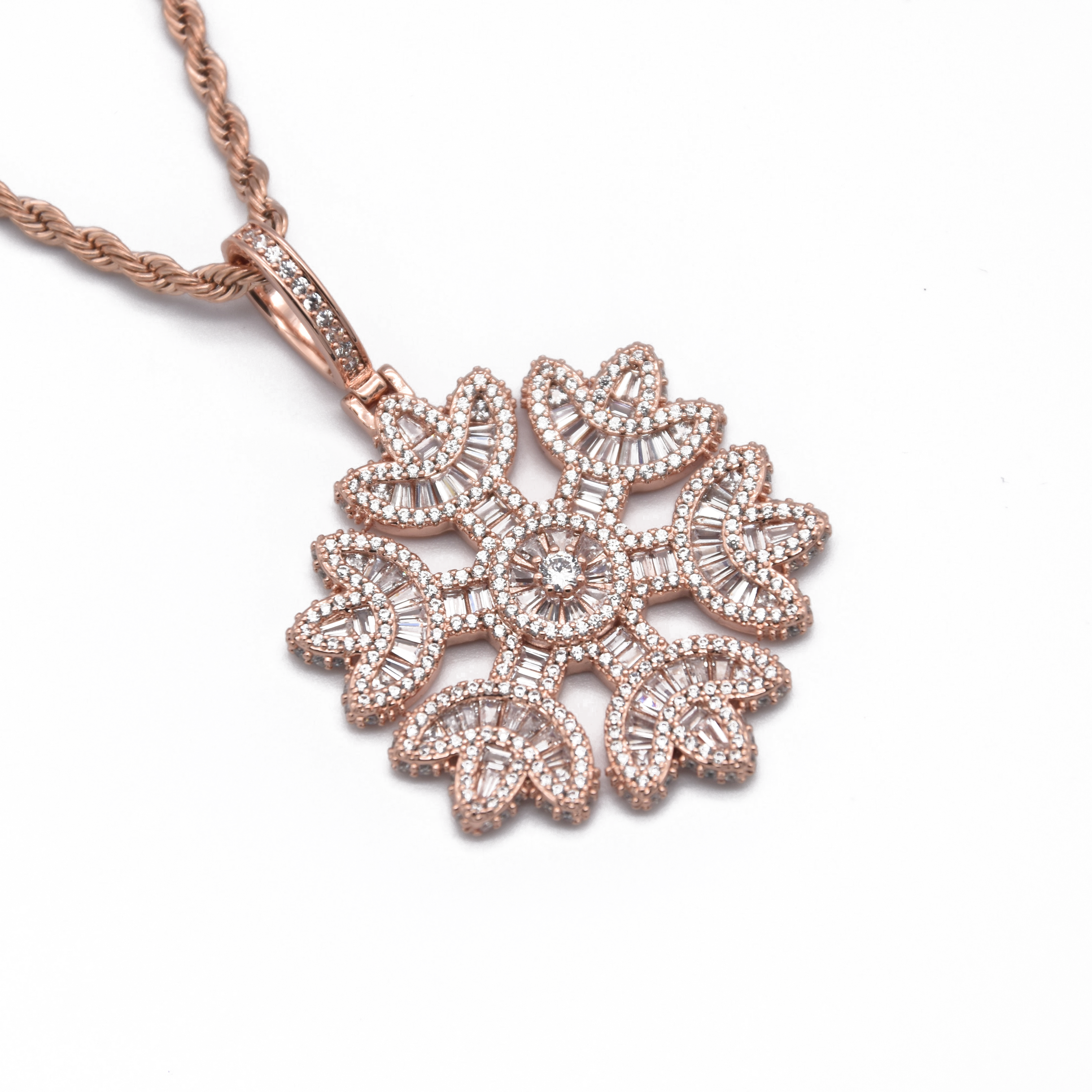 Iced Snowflake Pendant in Rose Gold