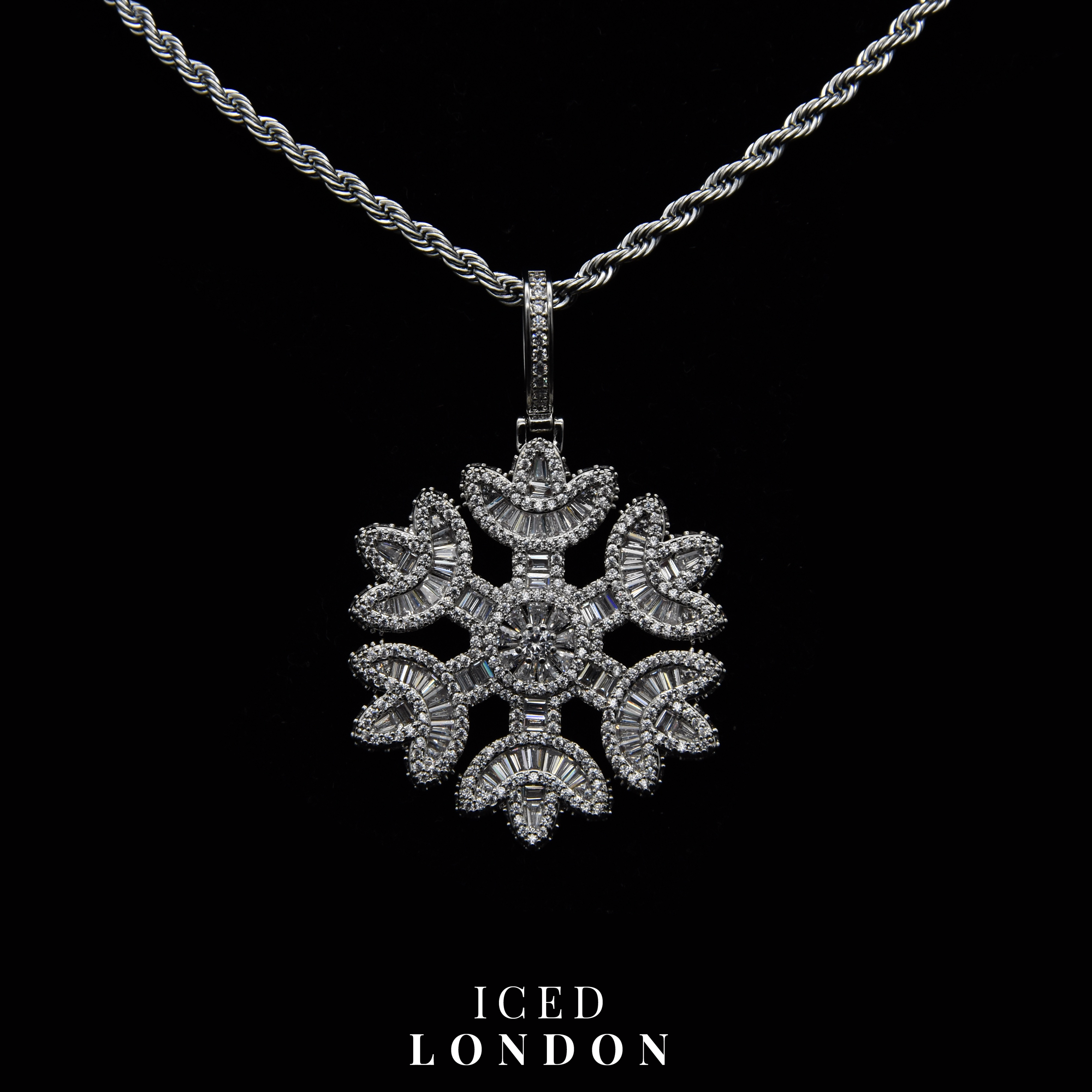 Iced Snowflake Pendant in White Gold