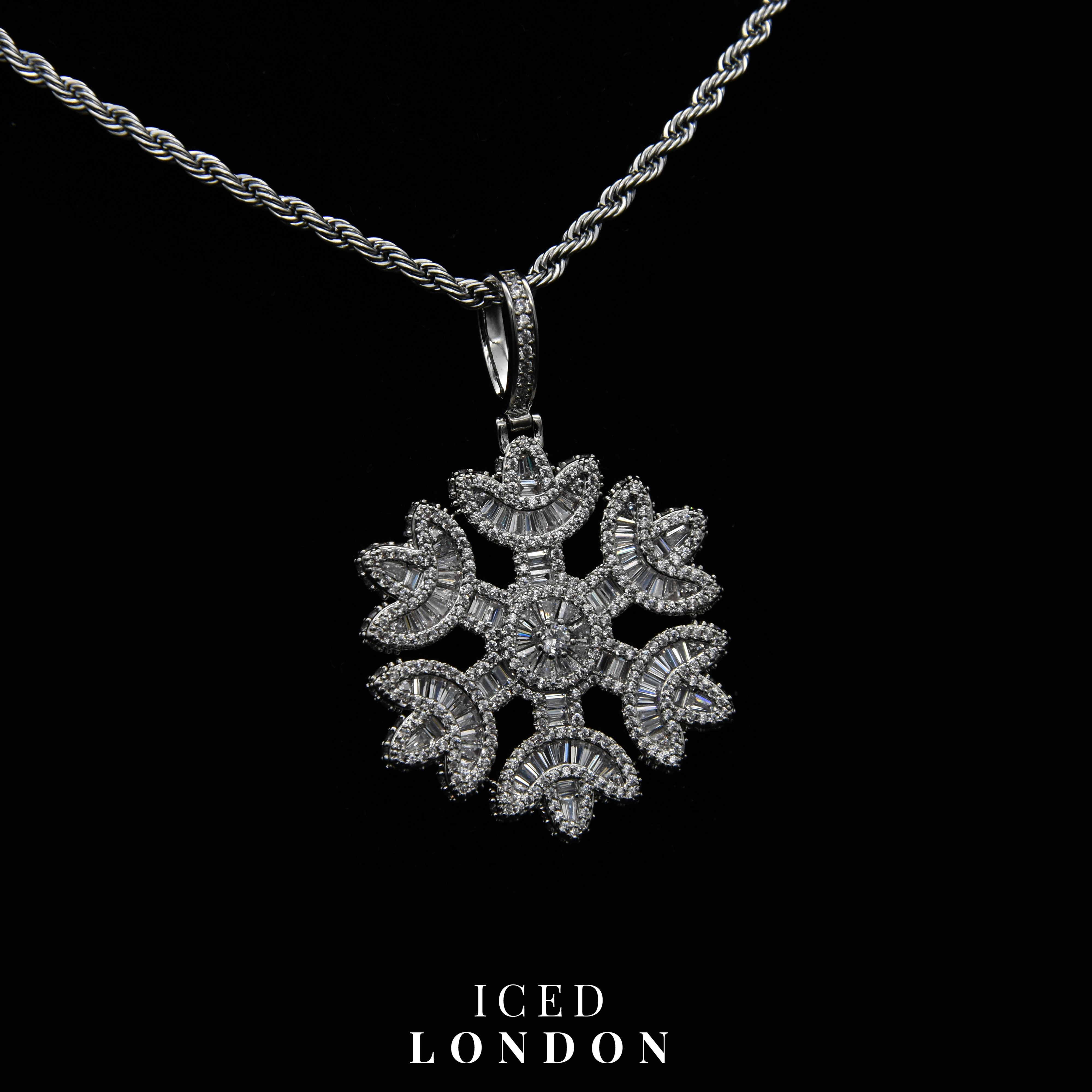 Iced Snowflake Pendant in White Gold